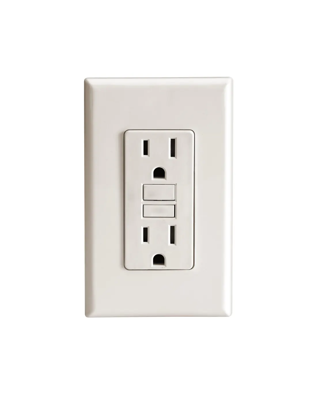 GFCI receptacle with test and reset buttons