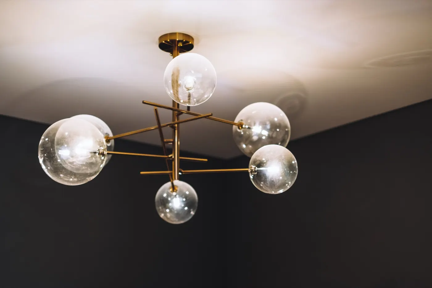 Close-up of a glass globe chandelier